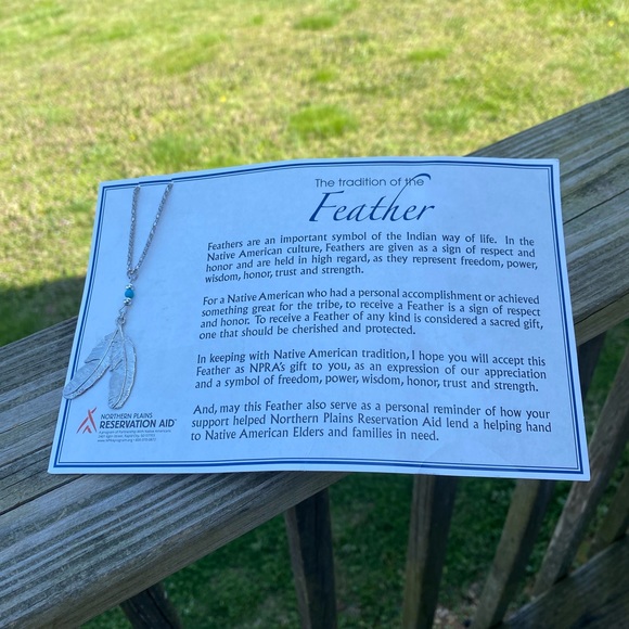 Feather Necklace silver tone turquoise bead NPRA 18” chain - Picture 11 of 11